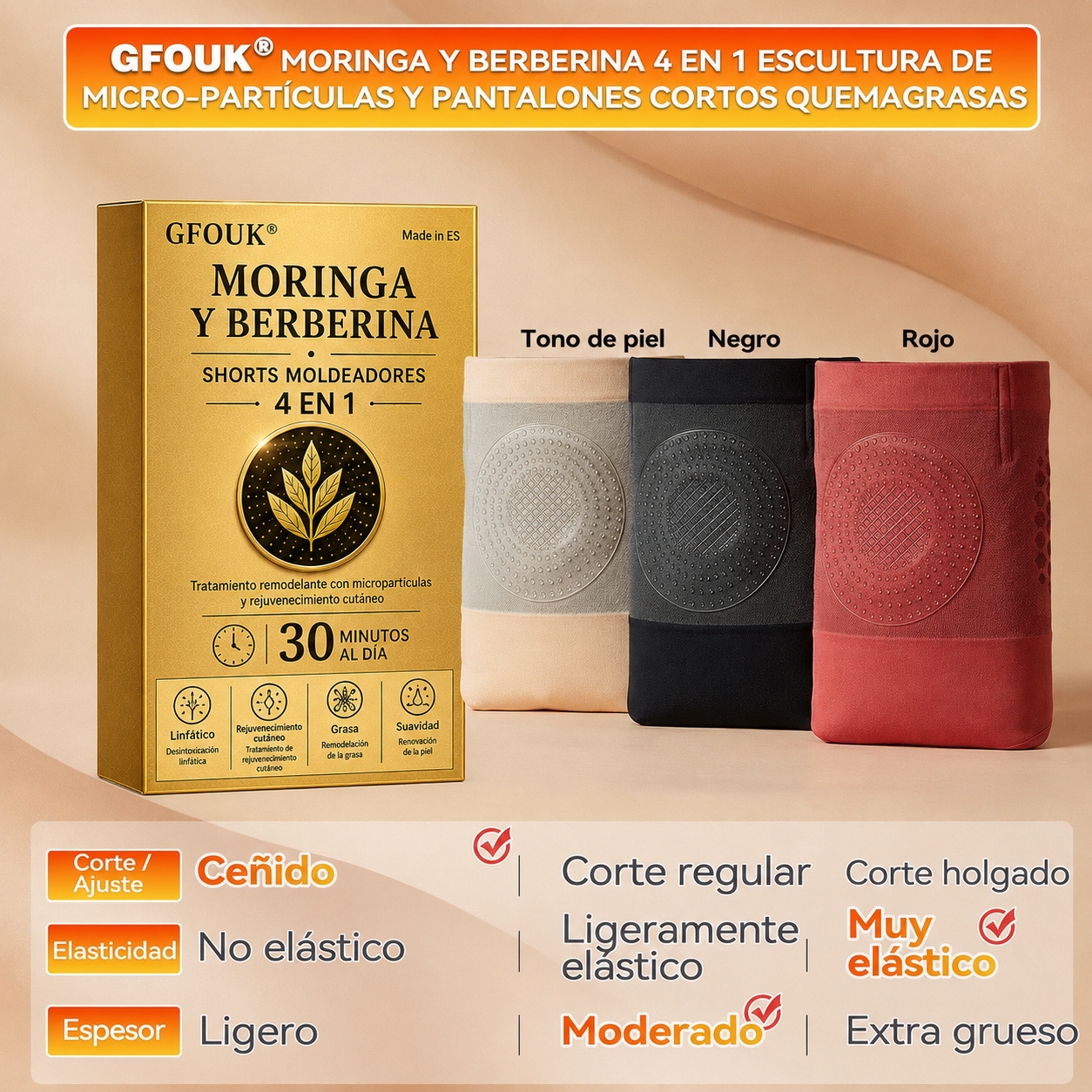 🔥🔥 GFOUK® 2026 Versión Mejorada Plus | ⚡️ Shorts Quemagrasas 4 en 1 con Moringa, Berberina y Micro-Partículas Esculpidoras
