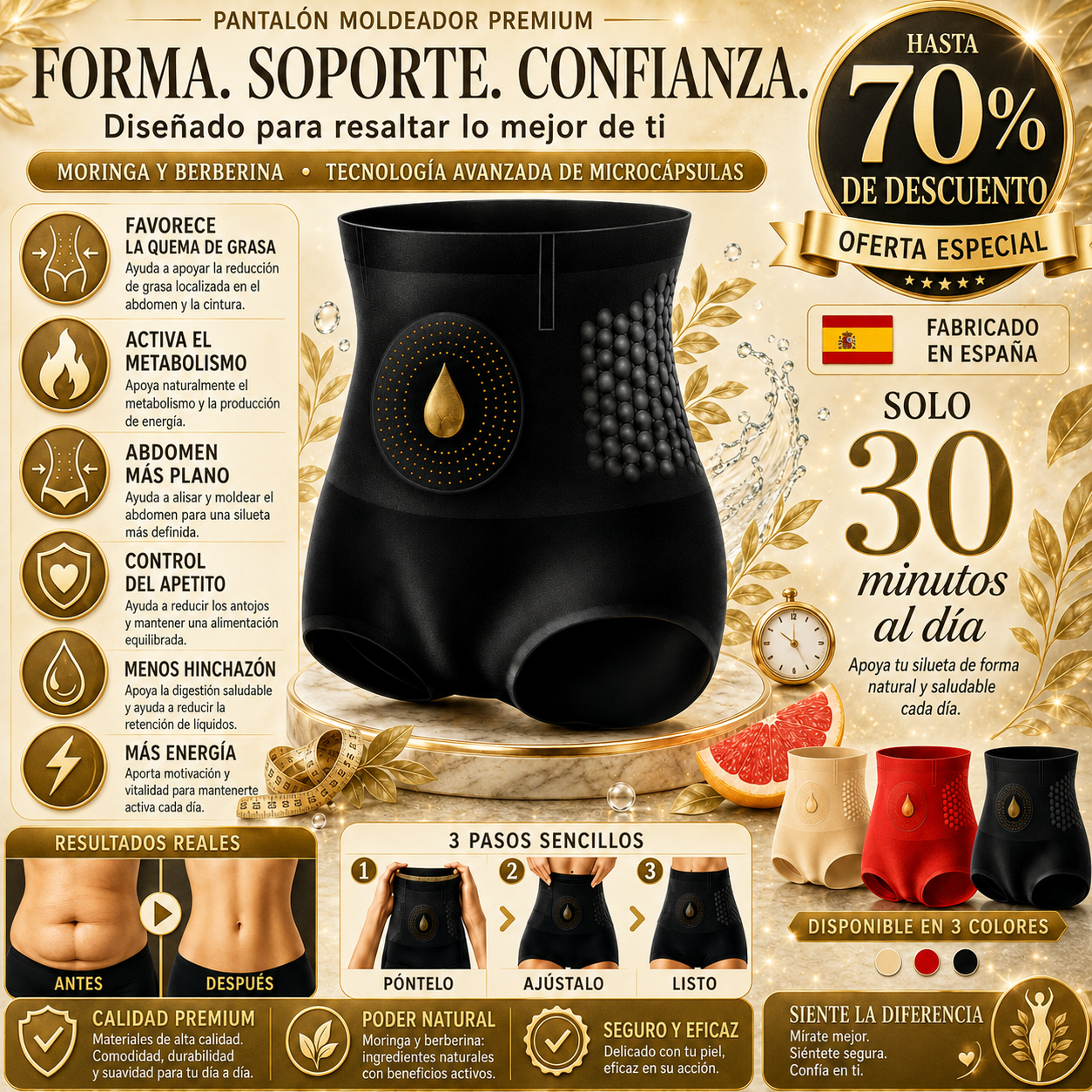 🔥🔥 GFOUK® 2026 Versión Mejorada Plus | ⚡️ Shorts Quemagrasas 4 en 1 con Moringa, Berberina y Micro-Partículas Esculpidoras